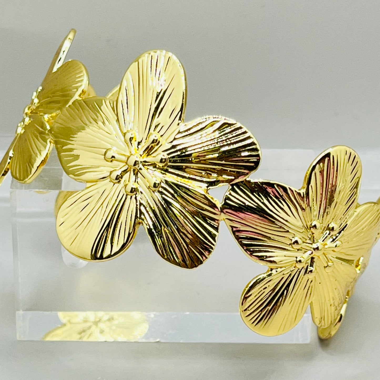 Flower Textured Wide Cuff Bracelet