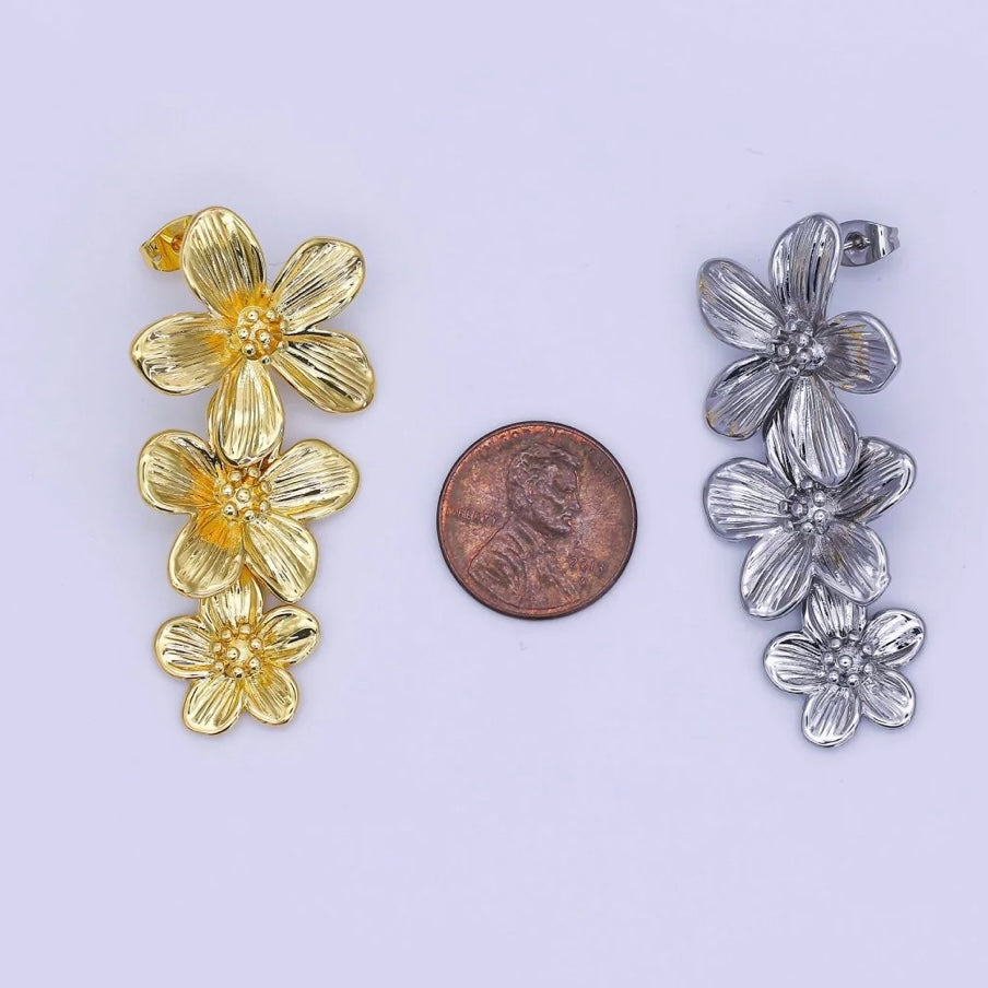 Flower Drop Stud Earrings