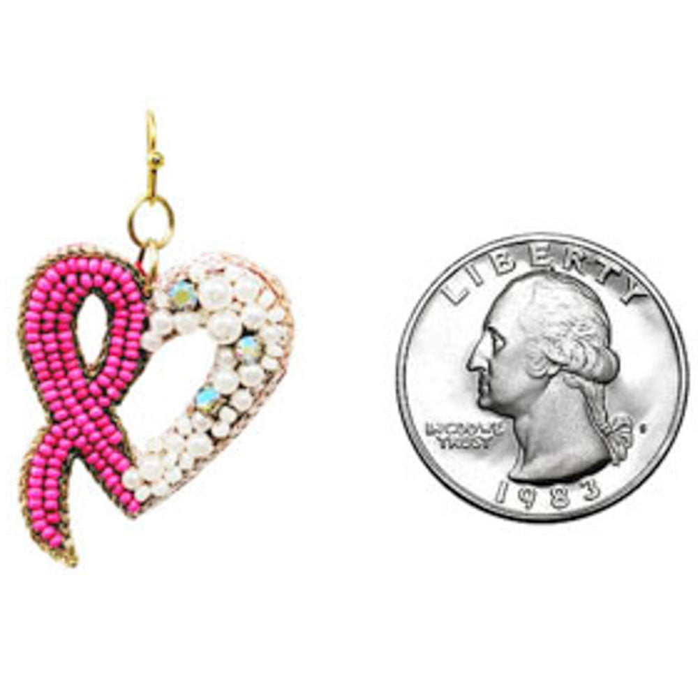 Pink Ribbon Heart Earrings