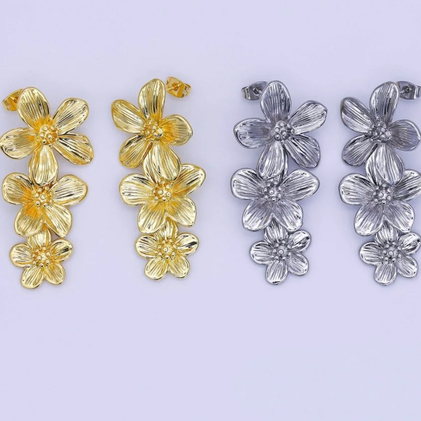 Flower Drop Stud Earrings
