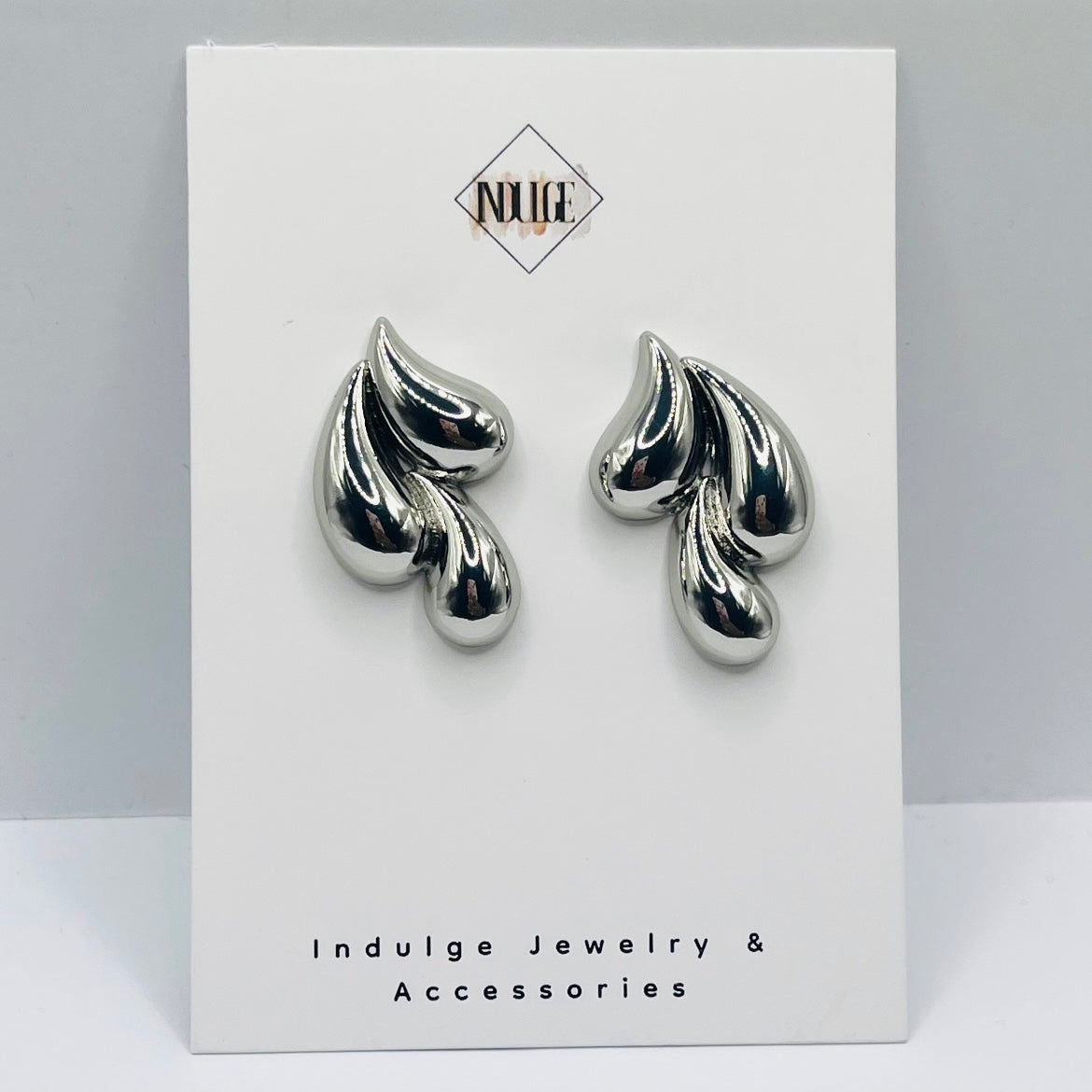 Silver Triple Teardrop Stud Earrings