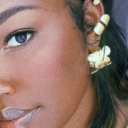 Flower Textured Wide Cuff Hoop Earrings