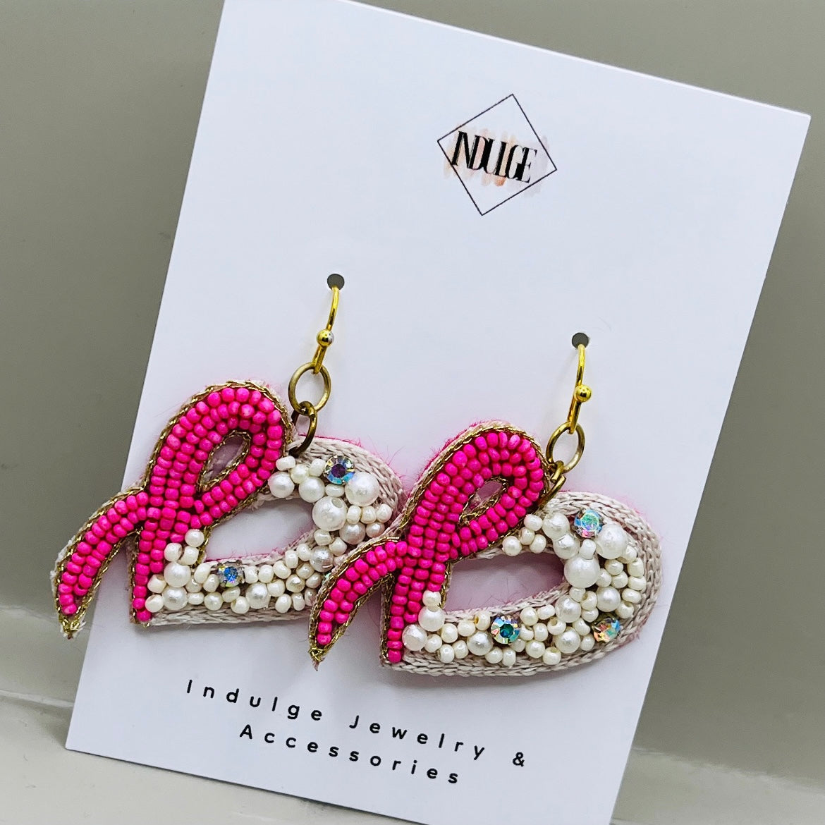 Pink Ribbon Heart Earrings