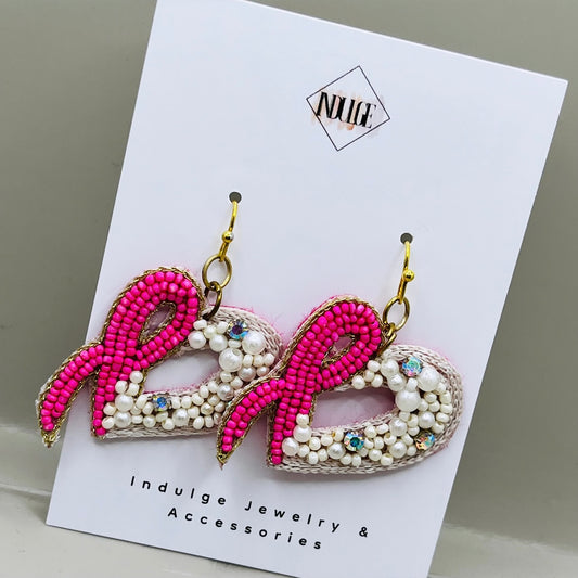 Pink Ribbon Heart Earrings