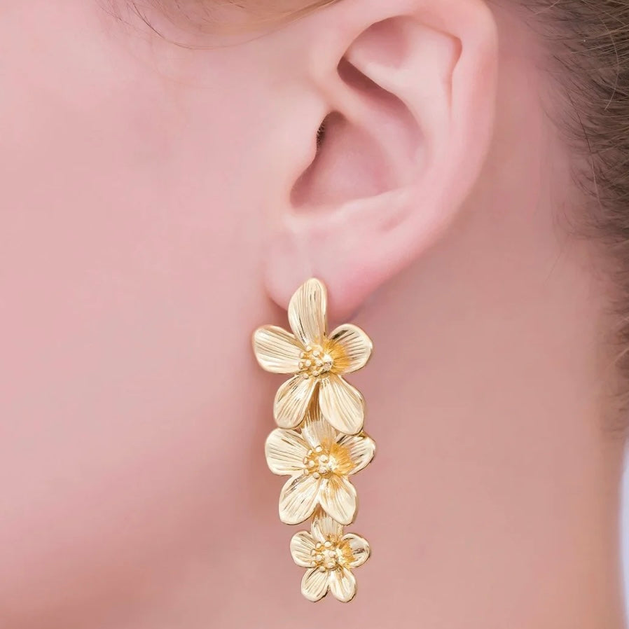 Flower Drop Stud Earrings