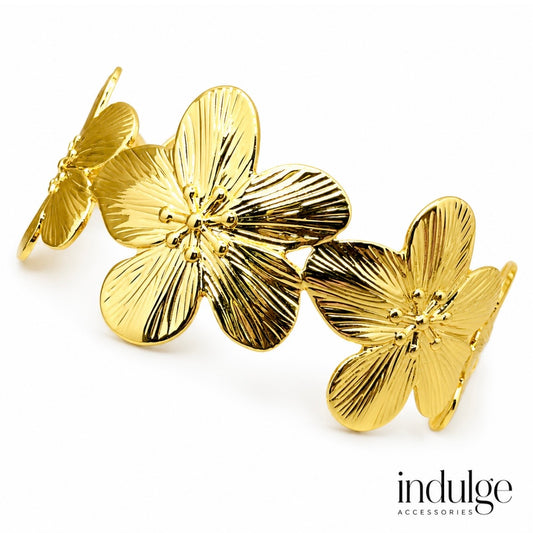 Flower Textured Wide Cuff Bracelet