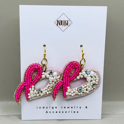 Pink Ribbon Heart Earrings
