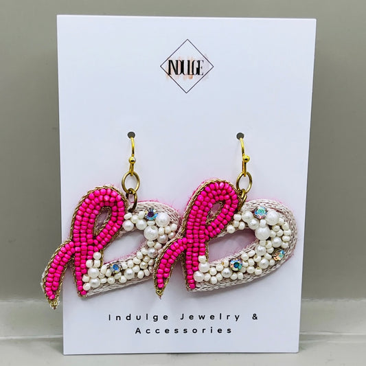 Pink Ribbon Heart Earrings