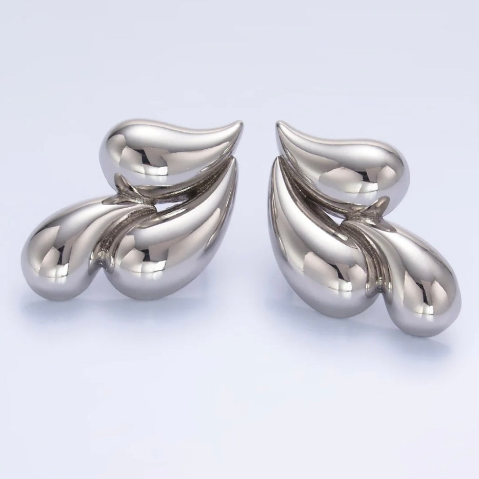 Silver Triple Teardrop Stud Earrings