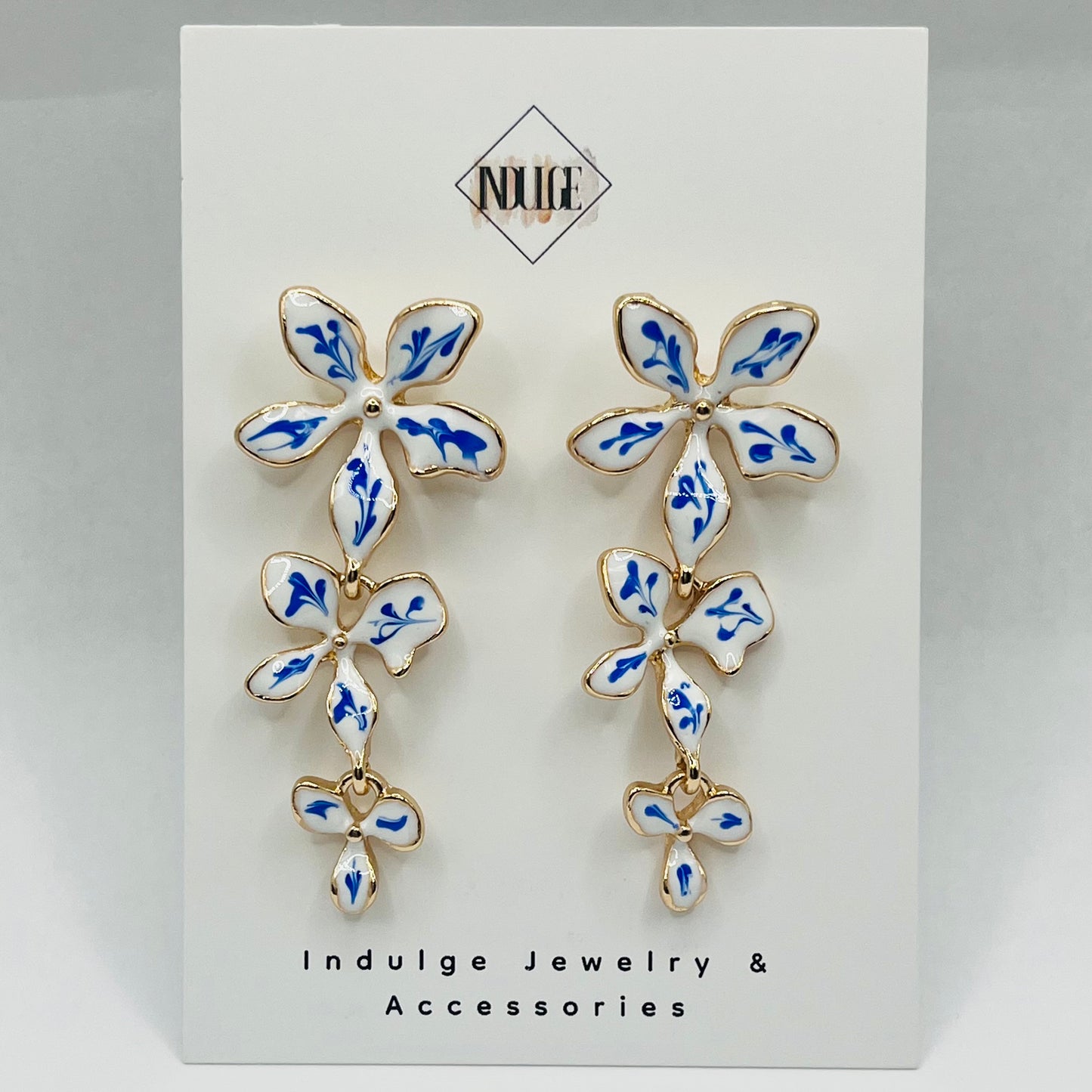 Blue Porcelain Petal Earrings