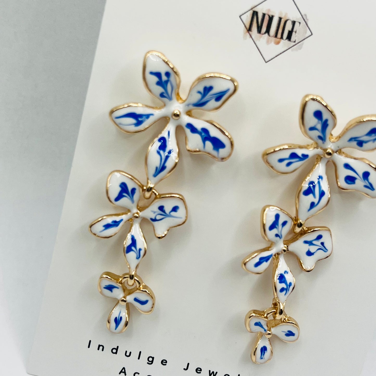 Blue Porcelain Petal Earrings