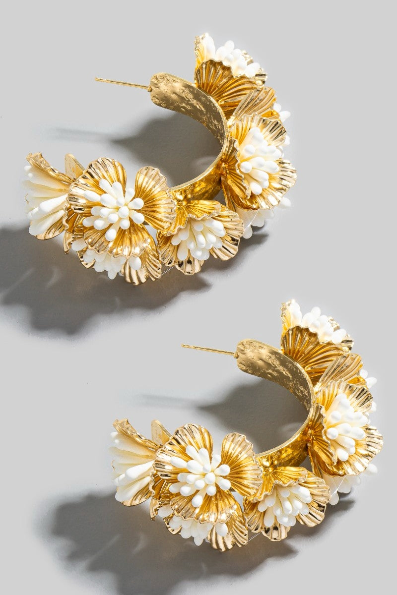 Large Intricate Flowers Hoop Earrings