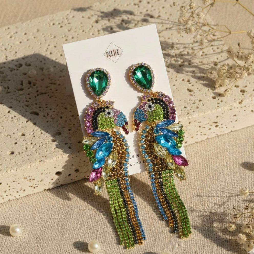 Tropical Glam Parrot Statement Earrings