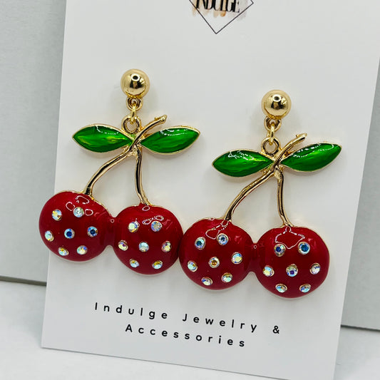 Cherry Crystal Drop Earrings