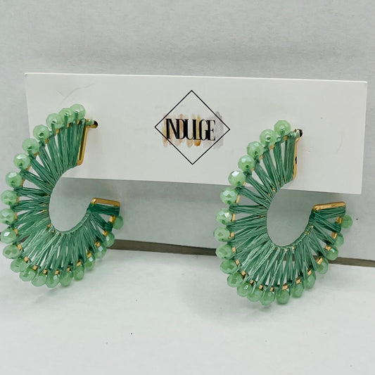 Mint Woven Beaded Hoop Earrings