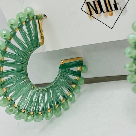Mint Woven Beaded Hoop Earrings